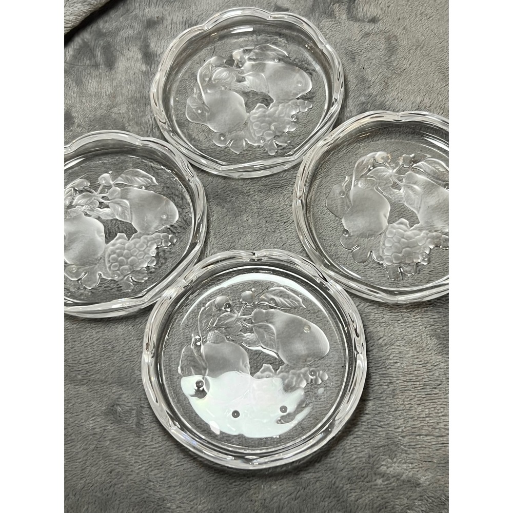 Mikasa Harvest Frosted Fruit Crystal Coasters Set of 4 West Germany Scalloped